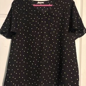 Pleione Black Short-Sleeve Blouse with Pink & Lime Polka Dots